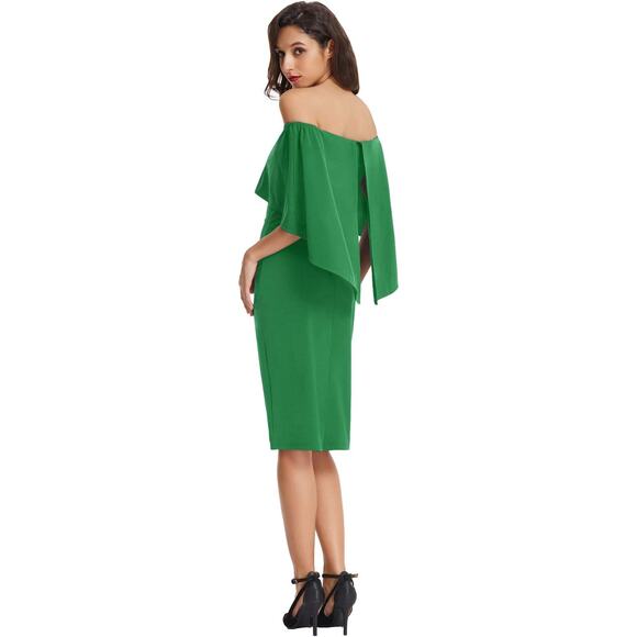 GRACE KARIN Women Off Shoulder Batwing Cape Midi Dress XL Green NEW NWT - Picture 1 of 10